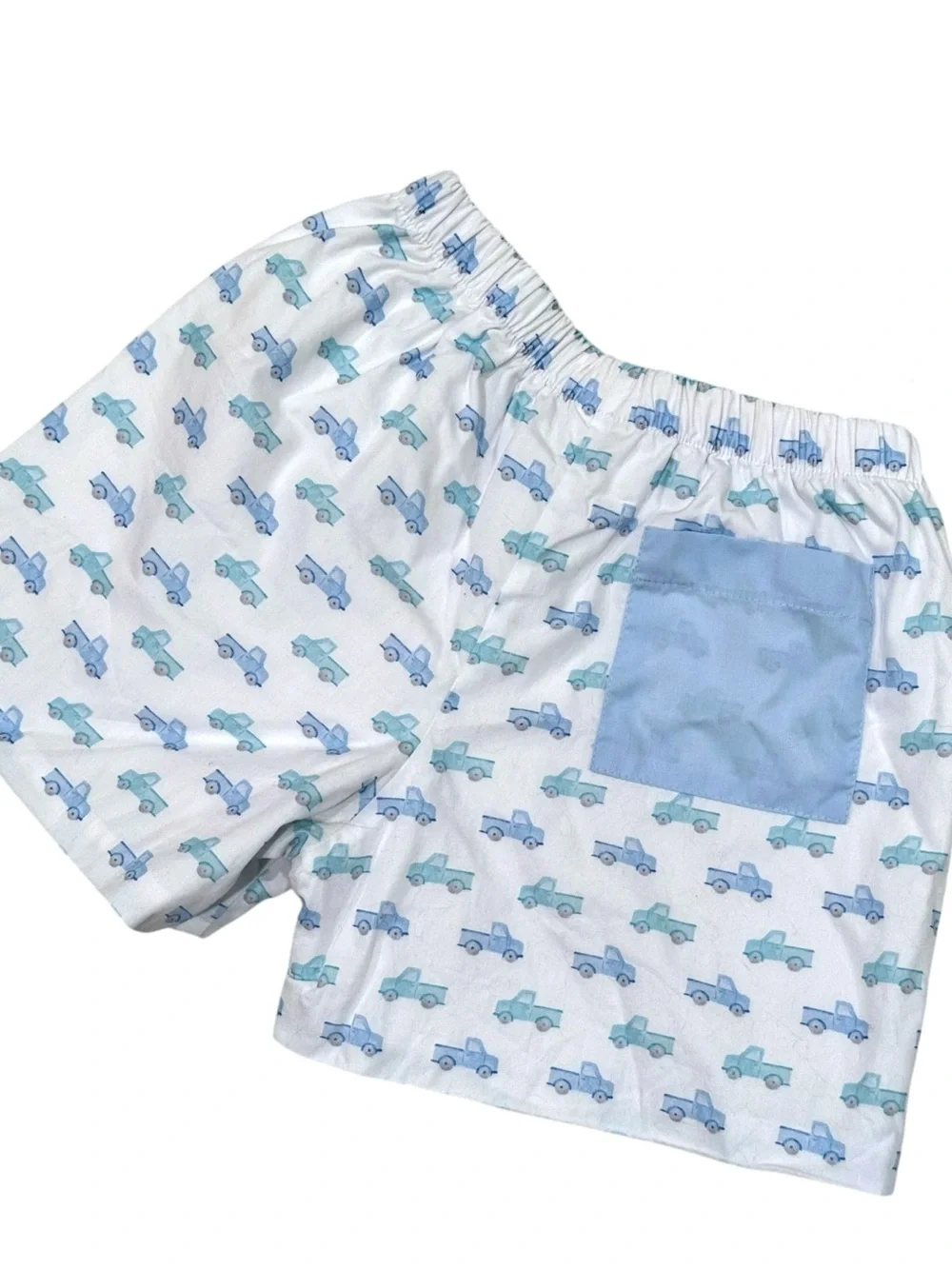 James & Lottie Boys Truck Print Shorts Size 6 Blue White 100% Cotton
